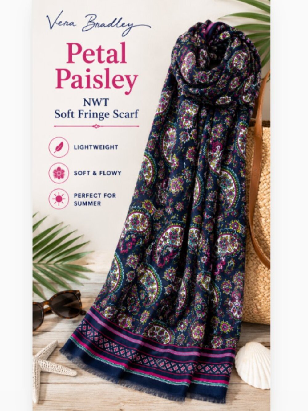 Vera Bradley Scarf Petal Paisley Soft Fringe